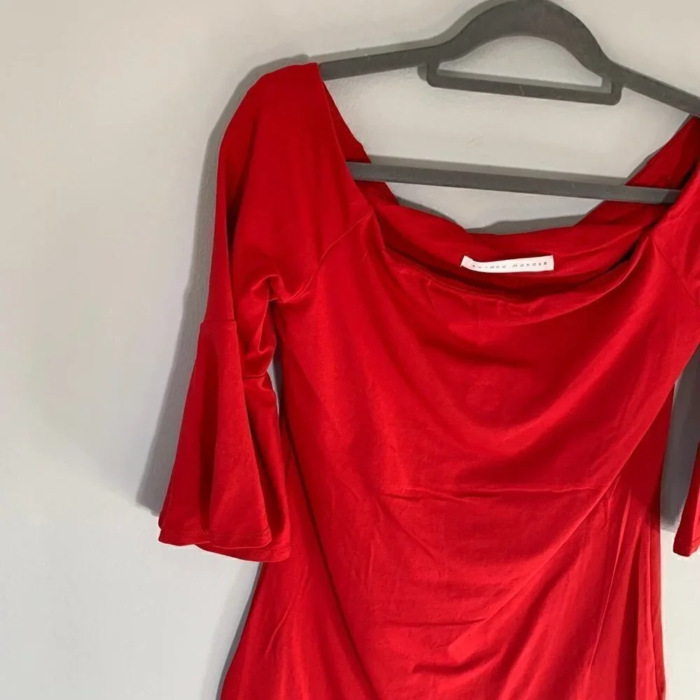 Susana Monaco Tunic Top Womens Red Off Shoulder Bell Sleeve - Picture 3 of 8